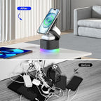 5 in 1 Magnetic Wireless Charger Stand with Night Light, Foldable Wireless Charging Station Built-in Retractable Cable, Fast Wireless Charger for iPhone 17/16/15/14/13/12, Apple Watch, AirPods Pro 3