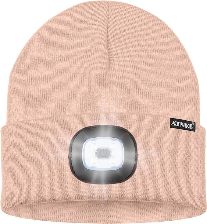 ATNKE LED Lighted Beanie Hat,USB Rechargeable 4 LED Running Headlamp Bright Cap with The Light Gifts for Men and Women