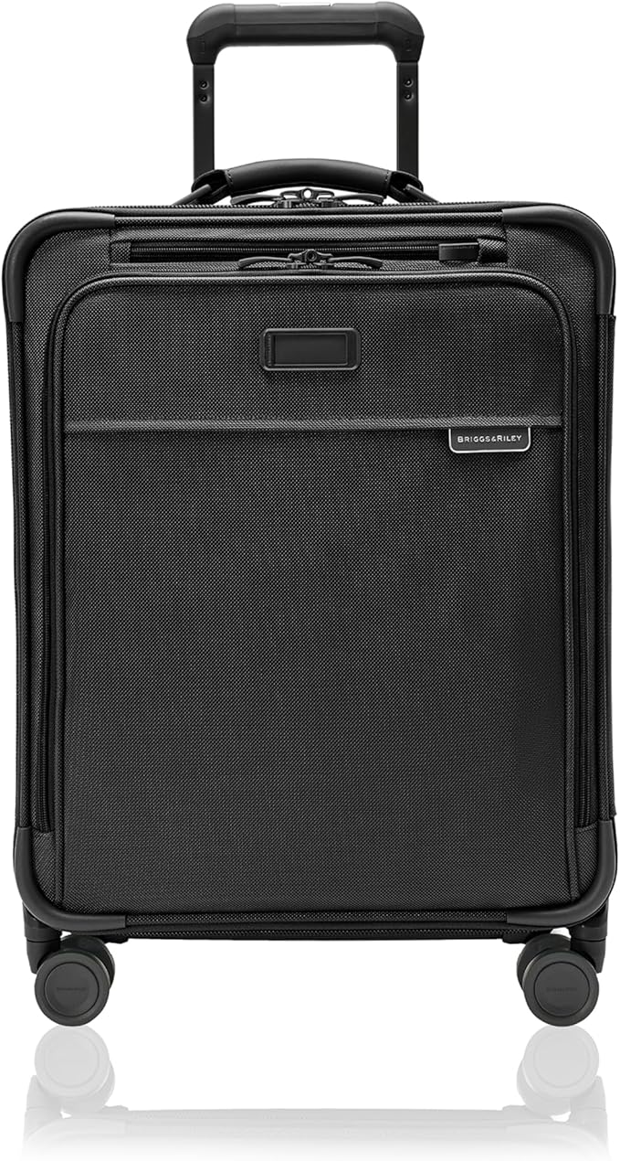 Briggs & Riley Global 21" Carry On Expandable Spinner - Luggage for International Travel, Suitcases with Wheels, Softside Rolling Bag for Men & Women, Self-Repairing Zipper- Baseline Collection, Black