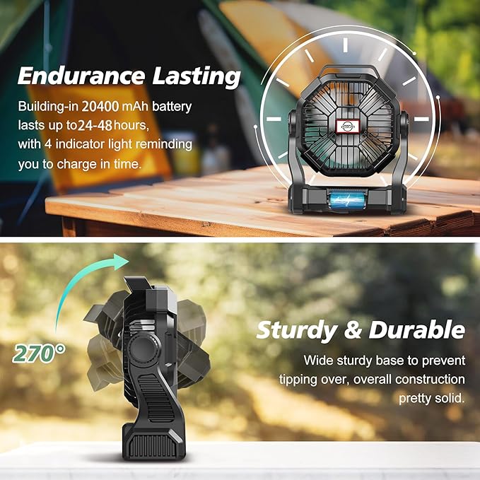 Portable Fan Rechargeable, 20400mAh Cordless Battery Powered Fan with LED Lantern, USB C Battery Operated for Travel Bedroom Home Camping Tent Office Beach Desk Fishing Table