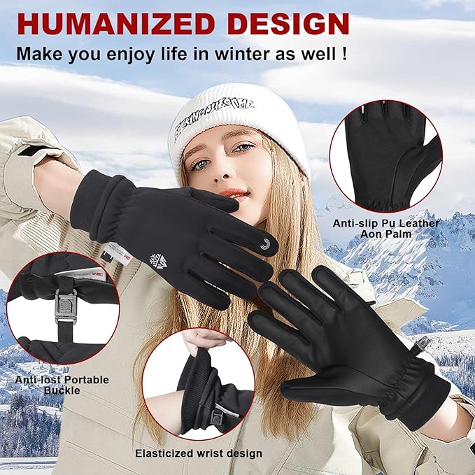 Pixel Panda Winter Gloves for Men Women Warm Touchscreen Gloves for Cold Weather Thin Water-Resistant Windproof Non-Slip Gloves for Cycling, Driving, Running, Hiking