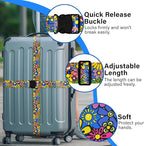 2 Pack Luggage Straps for Suitcases, Adjustable Travel Belt with Double Lock and Quick Release Buckle, Heavy Duty Nylon Bag Packing Strap, Bright Identifiers Business Travel Accessories-Sun Flowers