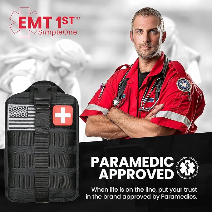 EMT 1st 250 Pcs Emergency Responder First Aid Kit with 30 Unique Items & Mylar Blankets Large First aid kit for car, Travel & Home - Emergency Bag for Hiking, Camping, Backpacking and Outdoor