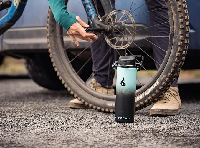 HYDRO CELL Stainless Steel Insulated Water Bottle with Straw - For Cold & Hot Drinks - Metal Vacuum Flask with Screw Cap and Modern Leakproof Sport Thermos for Adults (Teal/Black 24oz)
