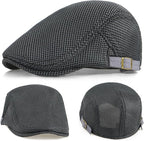 2 Pack Men's Mesh Cap Breathable Summer Newsboy Hat Adjustable Beret Ivy Cap Irish Cabbie Driving Hunting Hats