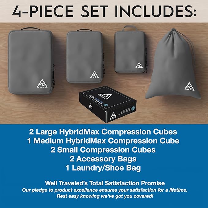 4-Piece Deluxe Compression Packing Cubes Travel - Maximize Space In Luggage With Double Capacity Design, Luxury Compressible Packing Cubes For Travel, Large, Small, & Medium Set