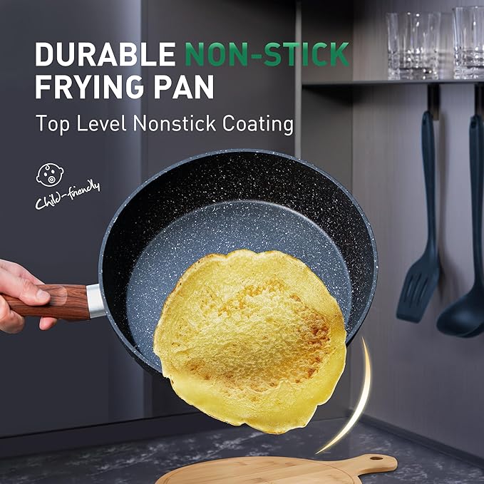 Kitchen Academy Pots and Pans Set Non Stick - 12 Piece Induction Kitchen Cookware Sets, Blue Granite Nonstick Cooking Pans Set