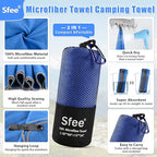 Sfee 2 Pack Microfiber Travel Towel, Quick Dry Camping Towel Super Absorbent Compact Lightweight Sports Gym Towels Set for Gym, Hiking, Pool, Backpacking, Bath, Yoga