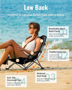 KingCamp Low Beach Chairs, Portable Folding Chair for Adults Extra Wide Ergonomic High Back Seat 300lbs Heavy Duty Lightweight Oversized Gear with Carry Bag for Outdoor Lawn Camping Picnic