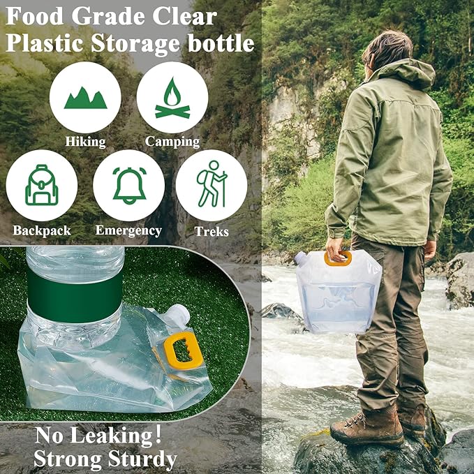 Tessco 8 Pcs 1.3 Gallon Collapsible Water Storage Bags, Clear Plastic, 1.0 Pounds