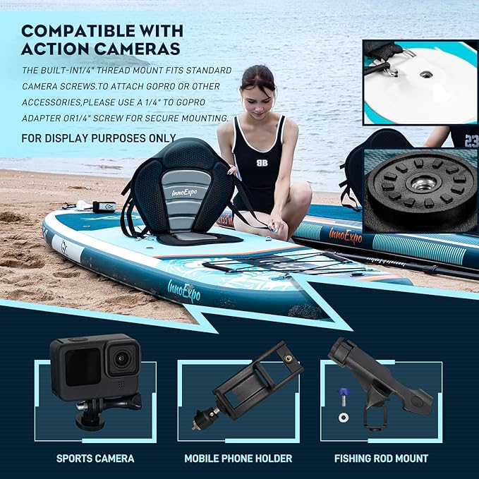 InnoExpo 11' Inflatable Stand Up Paddle Boards with Premium Accessories, Wide Stable SUP Paddle Board Design, Non-Slip Comfort Deck for Youth & Adults