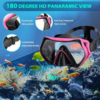 Snorkeling Gear for Adults, Mask Fin Snorkel Set, Dry Top Snorkel, Snorkeling Kit Travel Diving Package, Panoramic View Anti-Fog Anti-Leak Adjustable Swim Fins