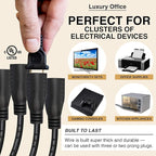 Luxury Office 4 Way Power Splitter - 1 to 4 Outlet Splitter, 6' Long, Black, SJT 16 AWG by Luxury Office