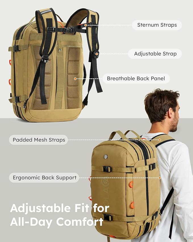 Tolaccea Travel Laptop Backpack, Large Carry on Backpack Flight Approved Convertible Duffle Luggage Bag Daypack Work Business Rucksack Fits 16" Laptop for Men Women 3 Carrying Ways, 40L-50L Expandable