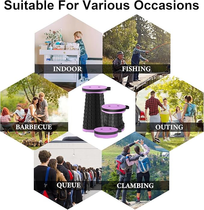 2025 Upgraded Portable Folding Stool, Collapsible Stools, 600lbs Max Weight, Lightweight But Sturdy, Telescoping Foldable Camping Stool for Outdoor Fishing Hiking Travel BBQ