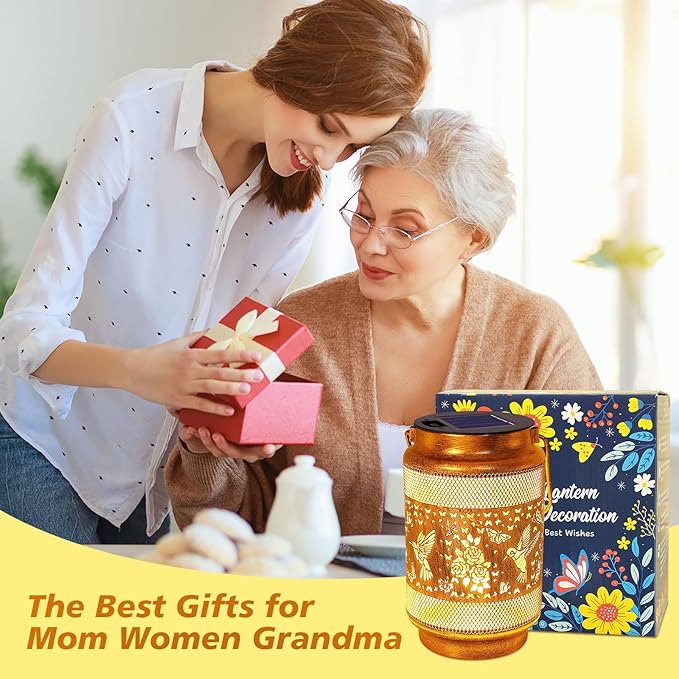 2 Pack Hummingbird Solar Lanterns Outdoor Waterproof Solar Garden Decor, Birthday Gifts for Women Mom Grandma, Metal Hanging Lights with Shepherd Hook for Yard Patio Pathway Backyard Porch