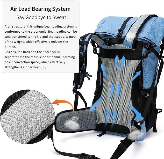 Hiking Backpack,30L +10L Extra Large Capacity Hiking Bag,Internal Frame Camping Backpack,Upgraded X-PAC Lightweight Sport Daypack Travel Backpacks Fit For Mountain Climbing Camping (Blue)