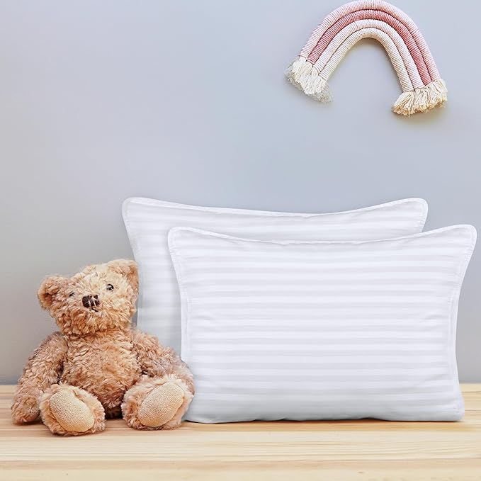 Utopia Bedding Toddler Pillow (White, 2 Pack), 13x18 Pillows for Sleeping, Soft and Breathable Cotton Blend Shell, Small Kids Pillow Perfect for Toddler Bed and Travel (Intended for Age 2 and up)