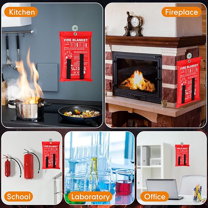 Moukeren Fire Blanket Fire Emergency Blankets for Home Kitchen, Survival Safety Flame Suppression Blanket Fiberglass Fireproof Blanket Flame Retardant Blanket for Fireplace Car Office Camping