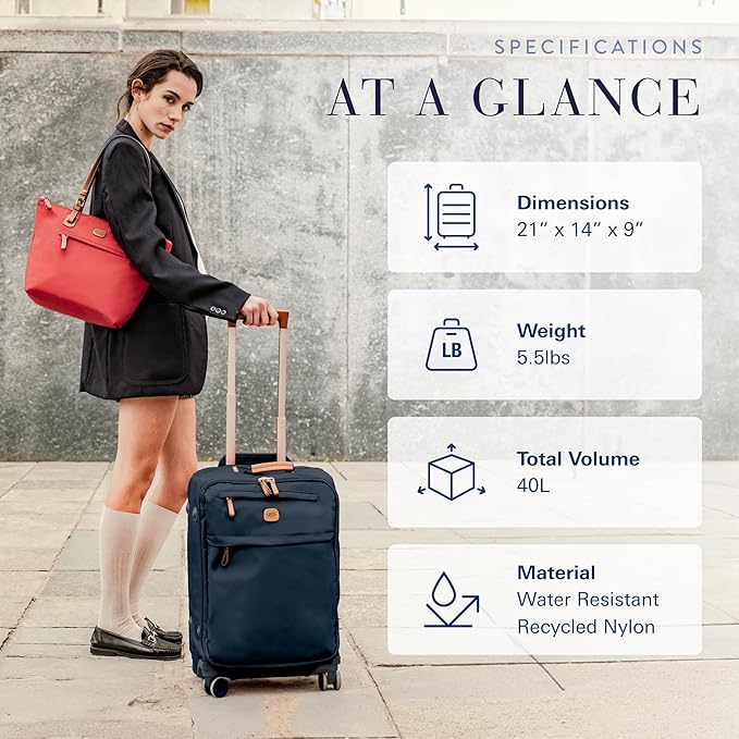 Bric's X Travel - Carry-On Luggage Bag with Spinner Wheels - 21 Inch - Luxury Luggage Bag - Navy