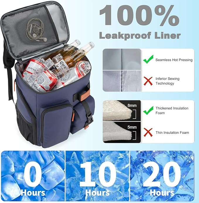 Insulated Cooler Backpack,33/45 Cans Multifunctional Double Deck Leakproof Cooler Bag with Sternum Strap,Large Capacity Lightweight Travel Camping Beach Backpack