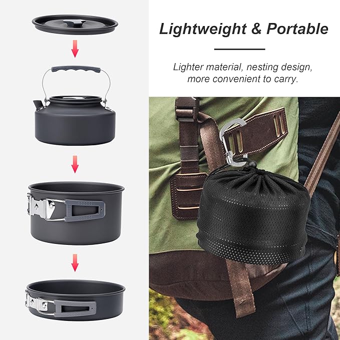 Alocs Camping Cookware, Portable Camping Essentials with Accessories, Camping Gear Camping Cooking Set for Outdoor Cooking, Backpacking, Hiking and Picnic.