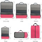 BAGAIL 4 Set/6 Set/8 Set Compression Packing Cubes Travel Accessories Expandable Packing Organizers (Half Mesh, 6-Coral)