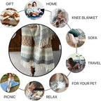 New Zealand Virgin Wool Throw Blanket, Indoor and Outdoor Blankets and Throws, Soft Blanket with Fringes and Pattern