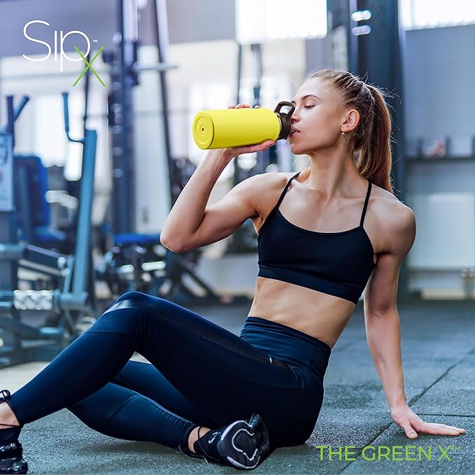 SipX™ Triple-Insulated Stainless Steel Water Bottle 32oz. With 3 Lids, BPA-Free Reusable Insulated Water Bottle Keeps Cold 24 Hours, (Yellow)