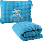 Travel Blanket and Pillow-2-in-1, Ultra-Soft&Compact, One-Piece Airplane Blanket with Hand Luggage Belt and Backpack Clip,Travelers Accessories Gifts, 61x43 Inches (Green)