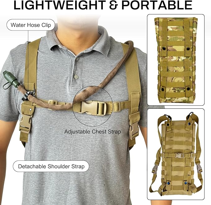 5L Hydration Pack, Water Backpack with 3L Water Bladder, MOLLE System for Outdoor Hiking, Biking, Running