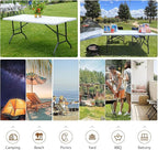 FDW Folding Half Portable Foldable Table for Parties Backyard Events (White, 6 FT 70 * 29) (White, 8 FT)