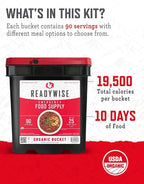 ReadyWise Emergency Food Supply - 90 Servings Organic Bucket, Protein Meals, Dehydrated & Freeze Dried Survival Food for Backpacking, Camping Essentials & Prepping Supplies, up to 25 Year Shelf Life