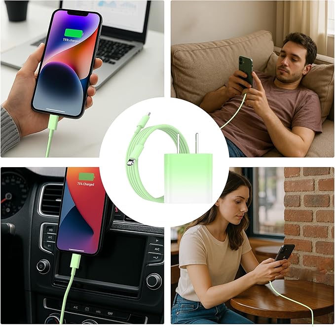 GREPHONE iPhone Charger Fast Charging,20W PD USB C Wall Charger 4 Pack with 6FT Fast Charging Cable - Fast Charger for iPhone 14/14 Pro Max/13/13 Pro/12/12 Pro/11/11 Pro/XS, iPad(Green)