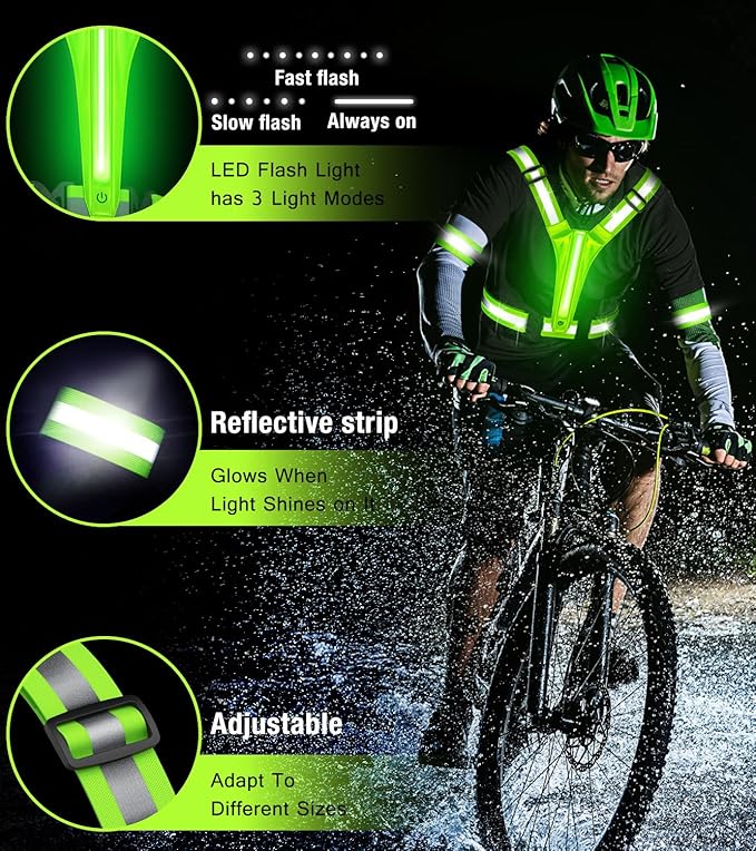 Led Light Up Running Vest Reflective Vest for Runners Night Walking, Rechargeable LED Reflective Running Vest High Visibility with Adjustable Waist/Shoulde, Reflective Armband for Women Men