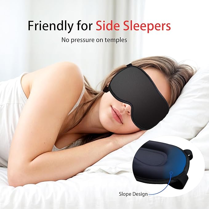 3D Blackout Sleep Mask - Zero Pressure Eye Mask with Double Adjustable Strap, Soft Breathable Lycra Fabric, Perfect for Side Sleepers, Travel, Yoga & Nap - Unisex Design (Black)