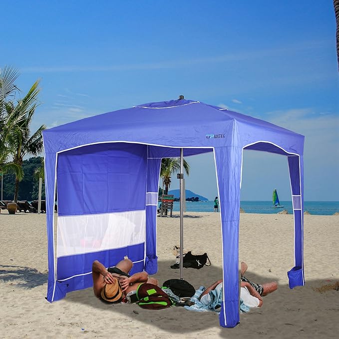UPWELL Beach Tent Easy Set Up Canopy Sun Shelter Shade with UPF 50+UV Protection Portable Beach Umbrella Outdoor Sunwall with Sand Pockets for Fishing Backyard Camping (Blue)