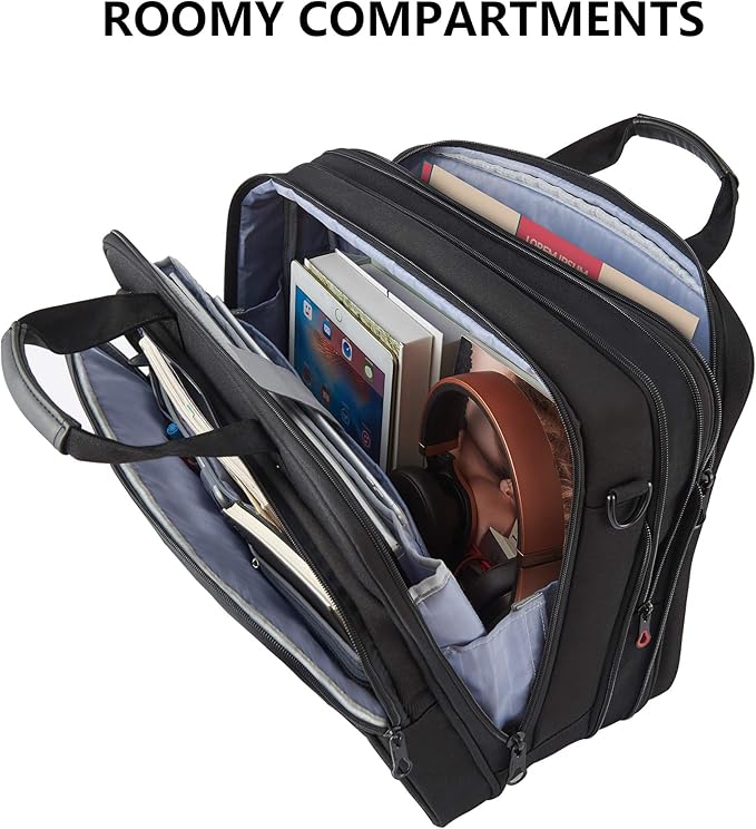 KROSER Laptop Bag Premium Laptop Briefcase Fits Up to 17.3 Inch Laptop Expandable Water-Repellent Shoulder Messenger Bag Computer Bag with RFID Pockets for Travel/Business/Men/Women-Black