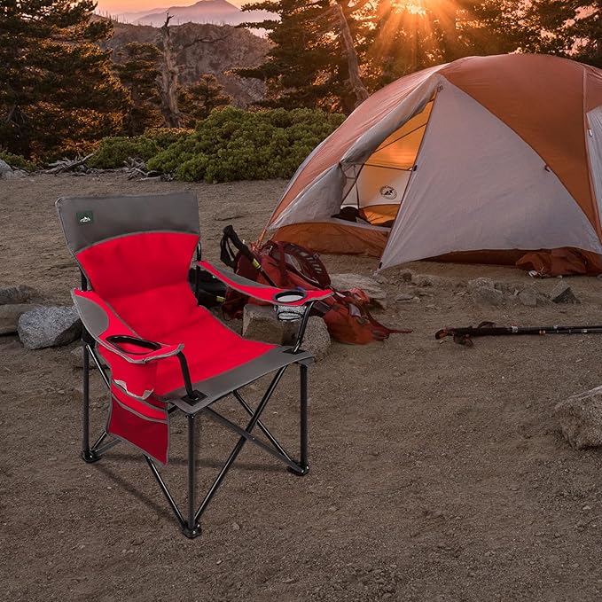 Northroad Foldable Camping Chair Heavy-Duty Outdoor Folding Chair Support Up to 300lbs for Hiking, Picnics, Patio, Beach, Fishing (Red)