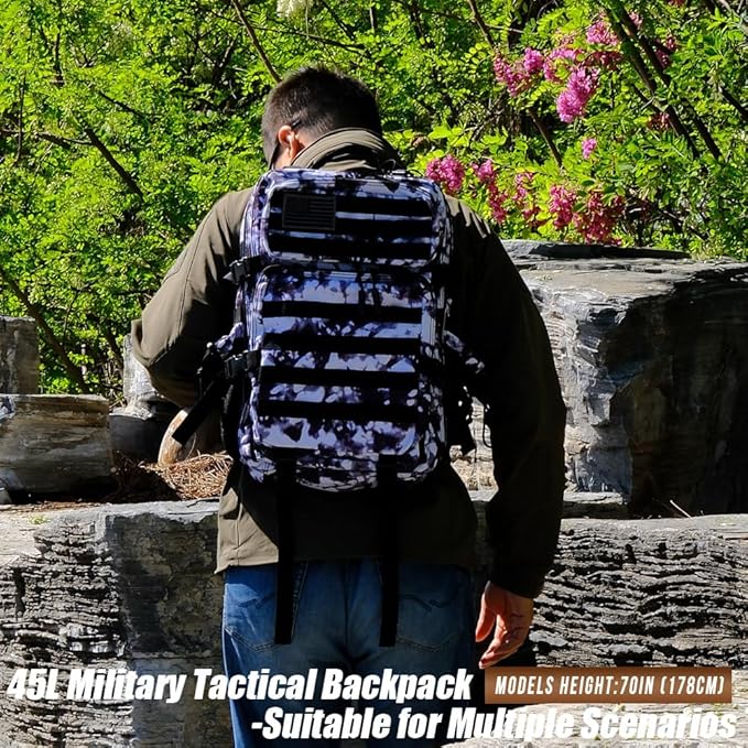Military Tactical Backpack 45L Large Tactical Backpack for Men, Hiking Rucksack With Bottle Holder