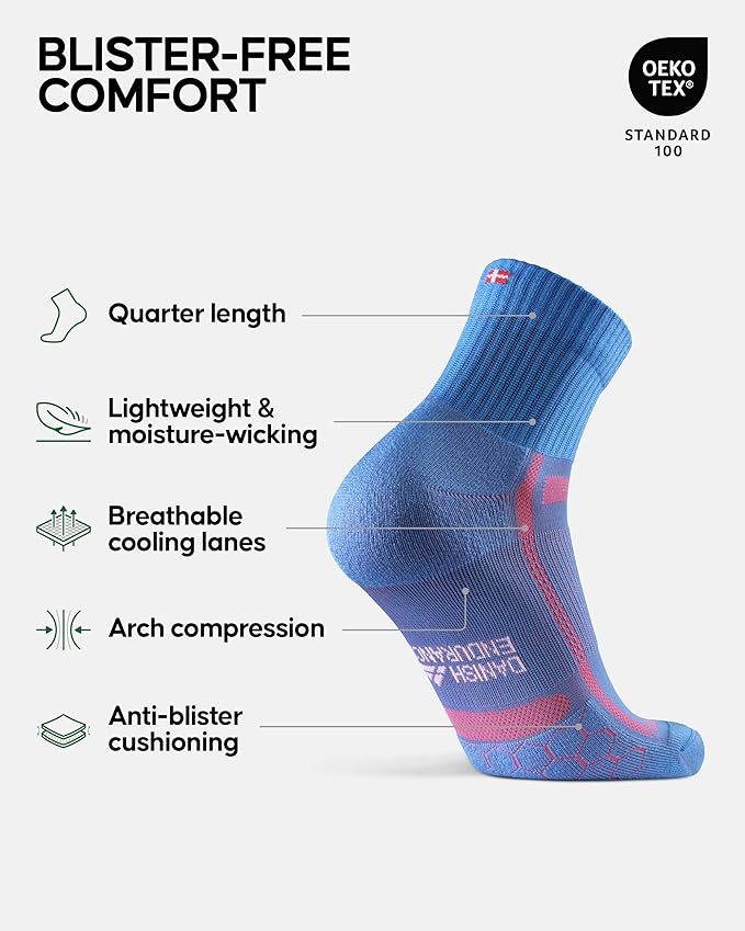 DANISH ENDURANCE Ultra-Comfort Quarter Running Socks - 3 or 5 Pack