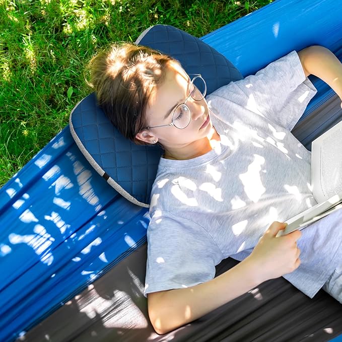 Camping Pillow with Removable Cover- Inflatable Pillow - Travel Pillows for Backpacking & Airplane, Lumbar Support Blow Up Pillow Washable Pillowcase, Compressible, Comfortable Pillows(w/Cover)