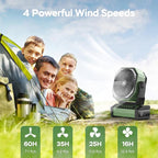 KITWLEMEN Camping Fan with Light - 20000mAh Rechargeable Battery Fan, 60Hrs Max Run Time, 4 Speeds, Timer, Auto Oscillation, 270° Pivot & Hook for Camping, Power Outage, Hurricane