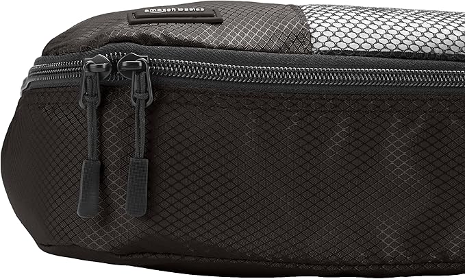 Amazon Essentials 4-Piece Packing Cubes Travel Accessories Set, Luggage Organizer with Double Zipper, Mesh Top, 100% Polyester, Slim, Black (Previously Amazon Basics)