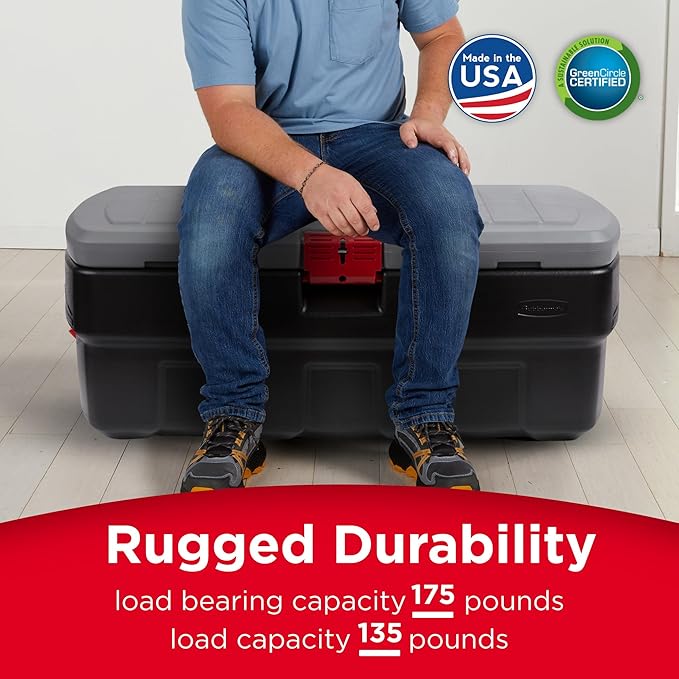 Rubbermaid 48 Gallon Black Action Packer Lockable Latch Indoor and Outdoor Storage Box Container for Home, Garage, Backyard, Single