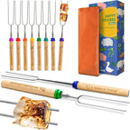 CARPATHEN Marshmallow Roasting Sticks Campfire - Set of 8pcs Smores Sticks With Beautifully Engraved Handles - Perfect as a Gift - Telescoping Stainless Steel Hot Dog Sticks Skewers