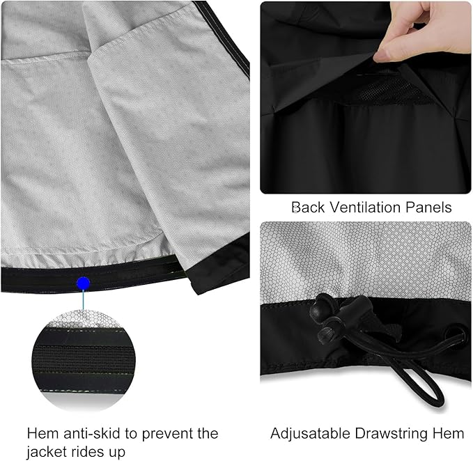 baleaf Men's Rain Jacket Waterproof Windbreaker Raincoat Running Cycling Hiking Gear Hood Lightweight Reflective Packable