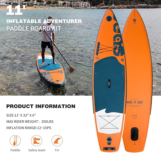 Inflatable Stand Up Paddle Board Includes Paddle, Dual Action Pump, and Accessories 11ft Lightweight iSUP, 33"*6" Wide Stable Design, Anti-Slip EVA Deck, Paddle Board for Adults