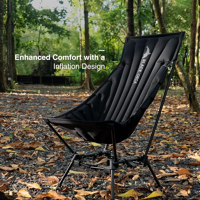 High Back Camping Chairs Inflatable Portable Camping Chair Lightweight Compact Folding Chairs with Carry Bag for Outdoor Backpacking Hiking Beach Lawn Fishing (Black)