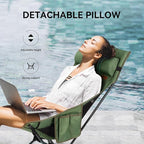 TOBTOS Portable High Back Camping Chair, Support Heavy Duty 440 lbs, Compact Folding Chair with Detachable Pillow for Camp, Hiking, Backpacking (Green)